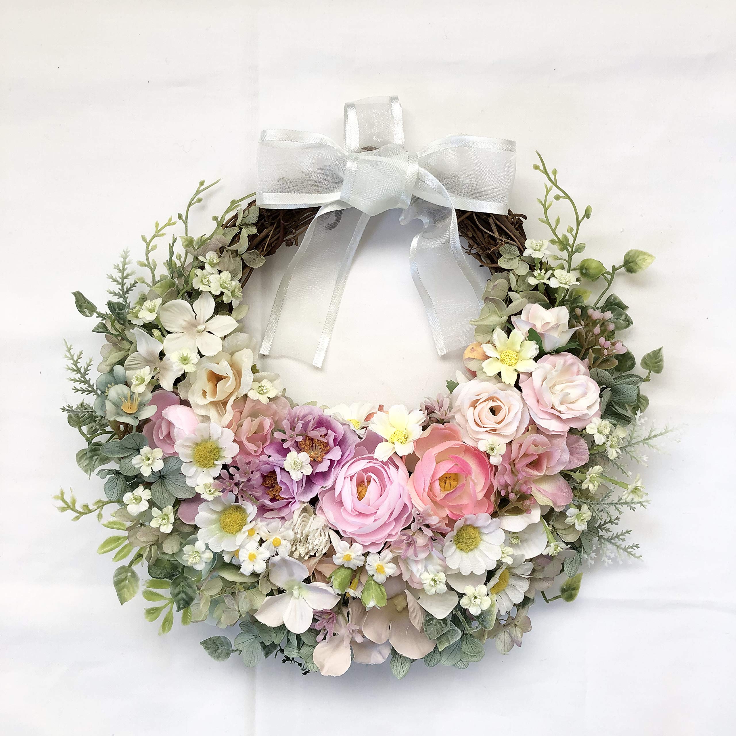 Amazon｜Lulu's ルルズ ピンクの花達のナチュラルリース アーティ